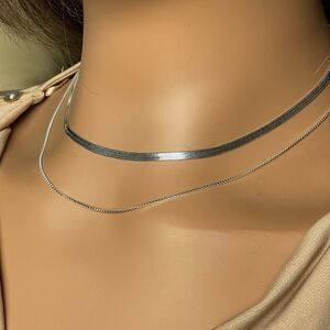 NEW 925 Sterling Silver Herringbone Snake Box Chain Necklace Set